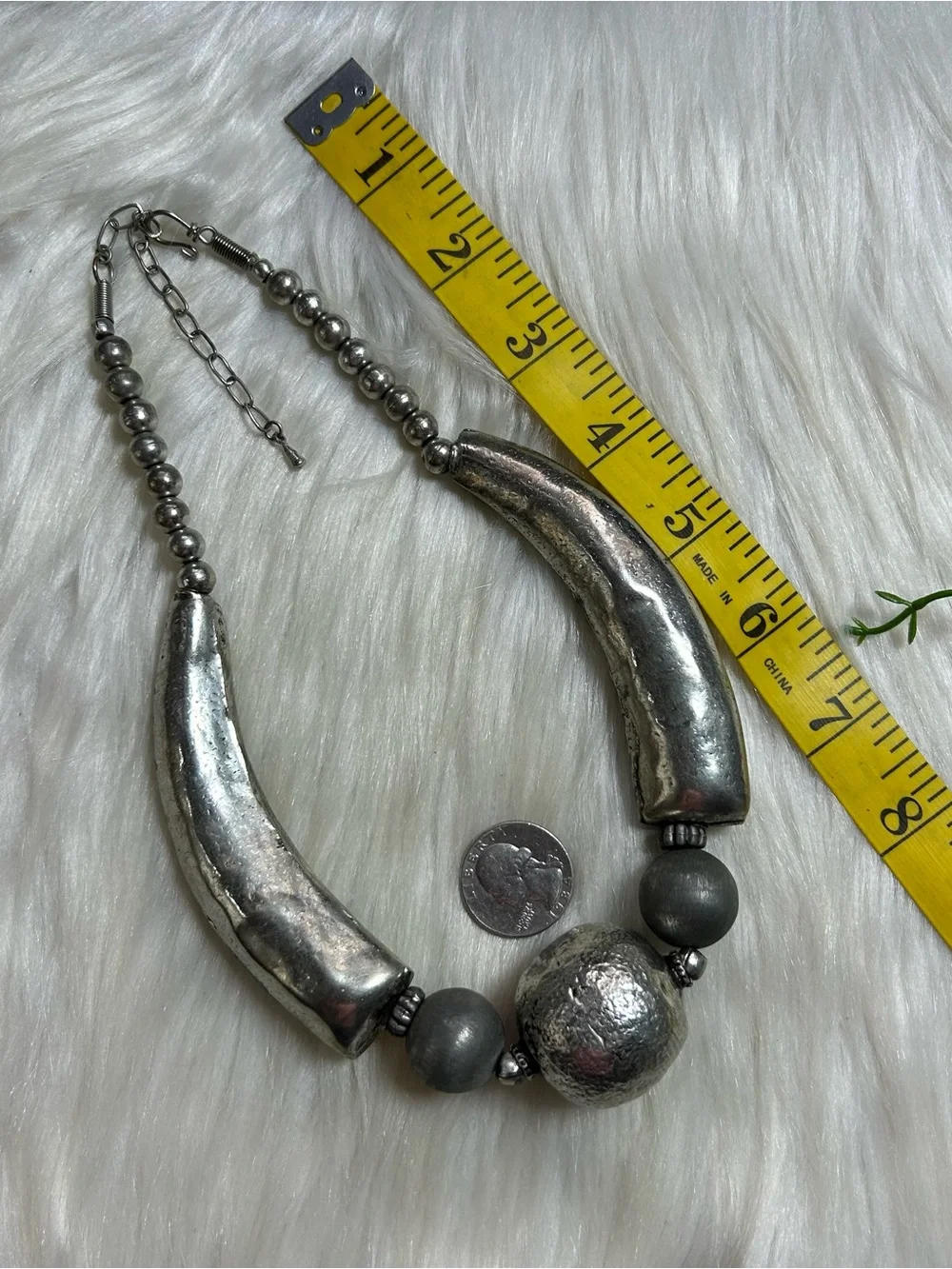 Vintage chunky patina silver tone necklace